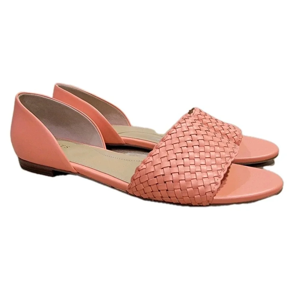 Talbots Leona Woven Leather Flats Sandals Salmon Pink Coral Size 8 M Slip On - Picture 1 of 13